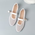 thumbnail image 4 of Womens White Mesh Ballet Flats - Breathable Mary Jane Style Flat Shoes with Adjustable Buckle,Size 6.5, 4 of 8