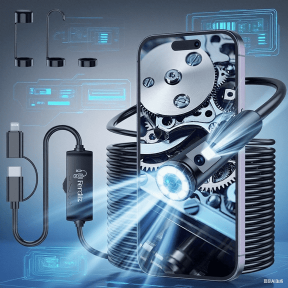 [Dual Lens] Endoscope Camera with Light, 1920P HD Borescope with 8 Adjustable LED Lights, Borescope with 32.8ft Semi-Rigid Snake Camera with Light, 7.9mm IP67 Waterproof, Suitable for iOS and Android