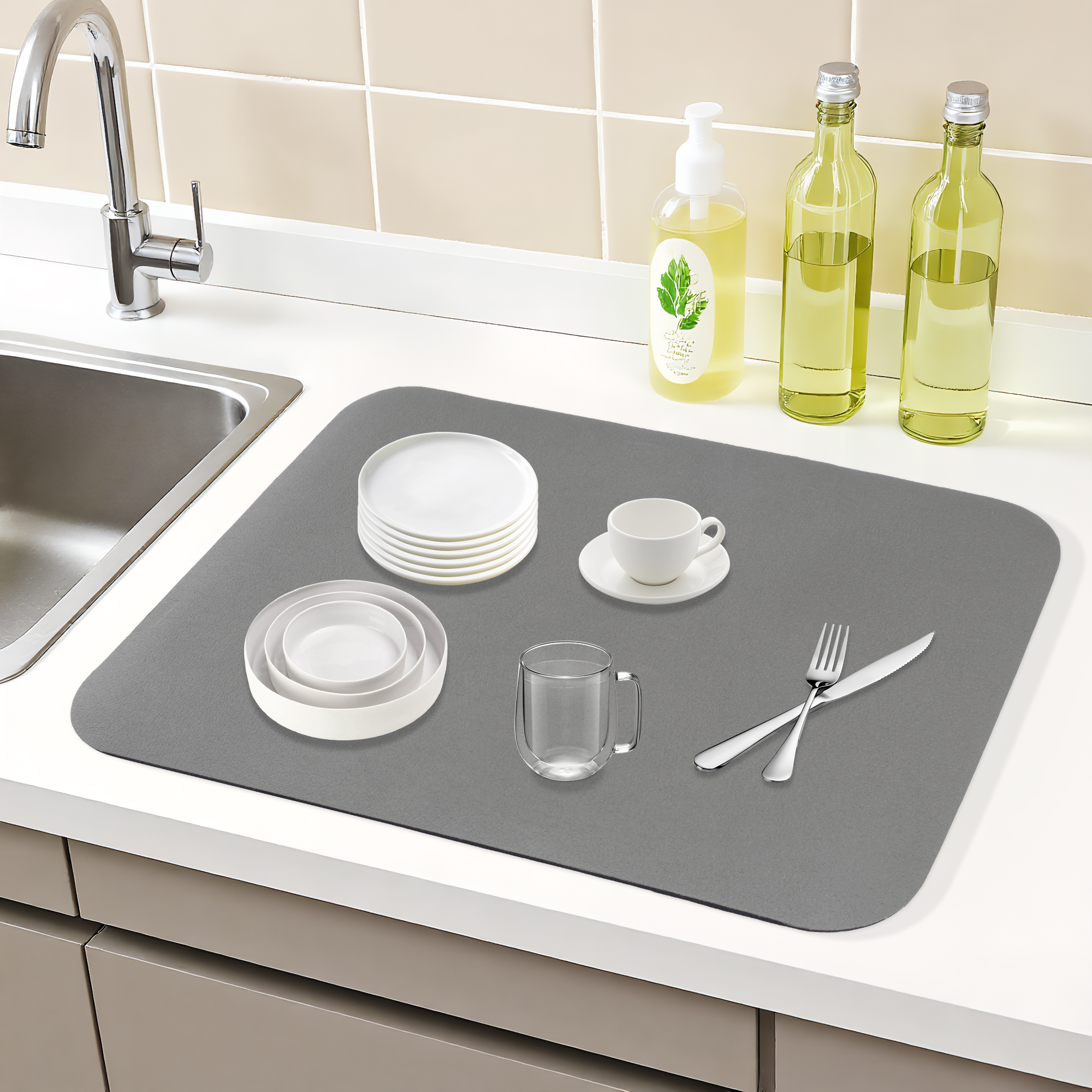 Unique Bargains Large Quick Dry Coffee Bar Mats for Countertop Dark Gray 19.7*15.7 inch