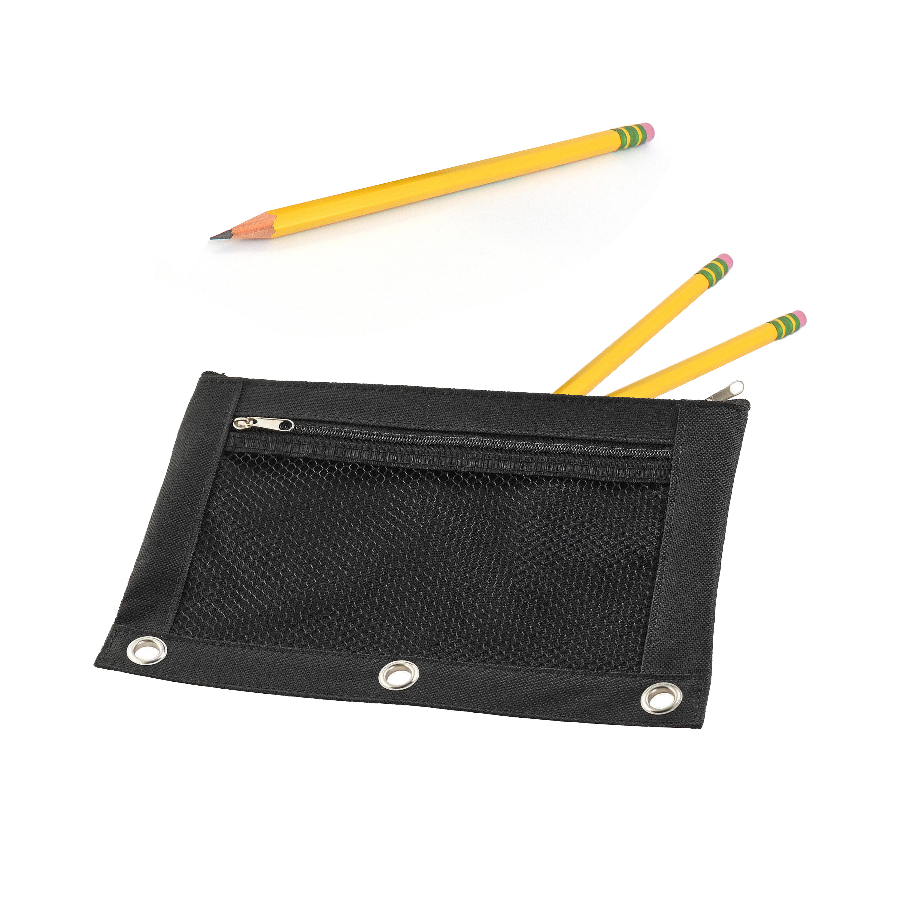 Buy Pencil Pouch for Binder with 2 Zip Pockets & Front Mesh Pocket, Black  (Pack of 3) at S&S Worldwide