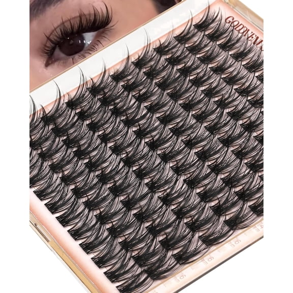 Goddvenus Wispy Lash Clusters 12-14-16mm Eyelash Extensions DIY C Curl Fluffy Individual Lashes Natural Cat Eye Set