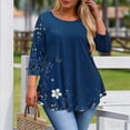 thumbnail image 2 of Cilsoka Womens Clothing Trendy 2026, Plus Size Tops for Women Womens 2026 Spring 3/4 Sleeve Blouses Dressy Casual V-Neck T-Shirts Pleated Tunic, Floral Print Tshirts, 2 of 4