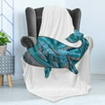 thumbnail image 4 of Modern Soft Flannel Fleece Throw Blanket, Humpback Whale by Abstract Sea Underwater Artwork Print, Cozy Plush for Indoor and Outdoor Use, 60" x 80", Teal Blue Dried Rose, by Ambesonne, 4 of 5