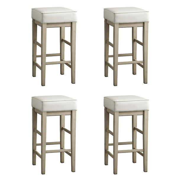 Wooden Stool Leather Seat Barstool, Wooden Bar Stool With White Leather Seat