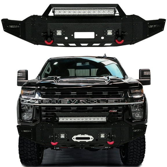 Vijay Compatible with 2020-2021-2022-2023 Chevy Silverado 2500/3500 Front Bumper Textured Black Steel with Light and D-ring