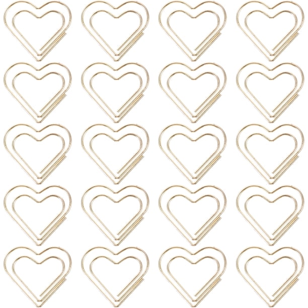 KAKOWELY 50 clips para documentos, clips de papel con forma de corazón, clips metálicos, clips pequeños con forma de corazón (estilo aleatorio)