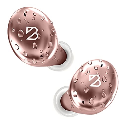 Earbuds inalámbricos Tempo 30 Rose Gold para mujeres con oídos pequeños, cute pink, bajos potentes, resistentes al sudor IPX7, batería de 32 horas, regalo para mujeres