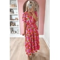 thumbnail image 4 of Ushdele Rose Floral Maxi Dress: Short Sleeve, Smocked Waist, Summer Elegance, 4 of 8