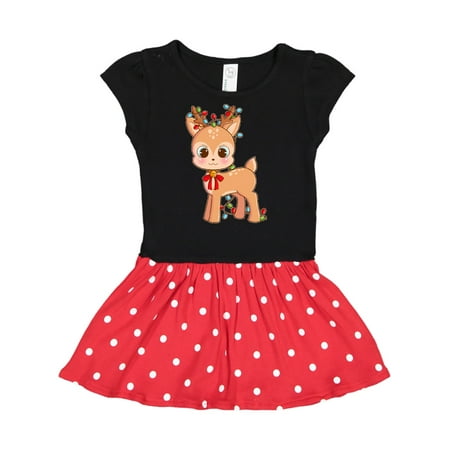 

Inktastic Cute Christmas Reindeer with Christmas Lights Gift Toddler Girl Dress