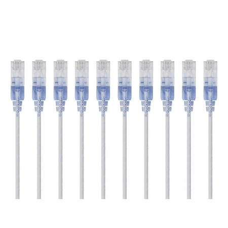 UPC: 0889028032442 | Monoprice Cat6A Ethernet Patch Cable – 7 Feet – White | Network Internet Cord – RJ45  550Mhz  UTP  Pure Bare Copper Wire  10G  30AWG  10-Pack – SlimRun Series