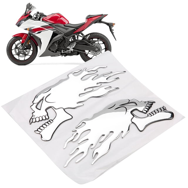 Autocollants de Moto 3D, 2PCS Tête de Crâne Autocollant Ferme pour la Modification