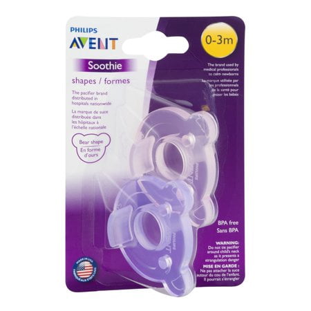 (2 Pack) Philips Avent Soothie Shapes Pacifiers, 0-3 Months, Purple/Pink - 2