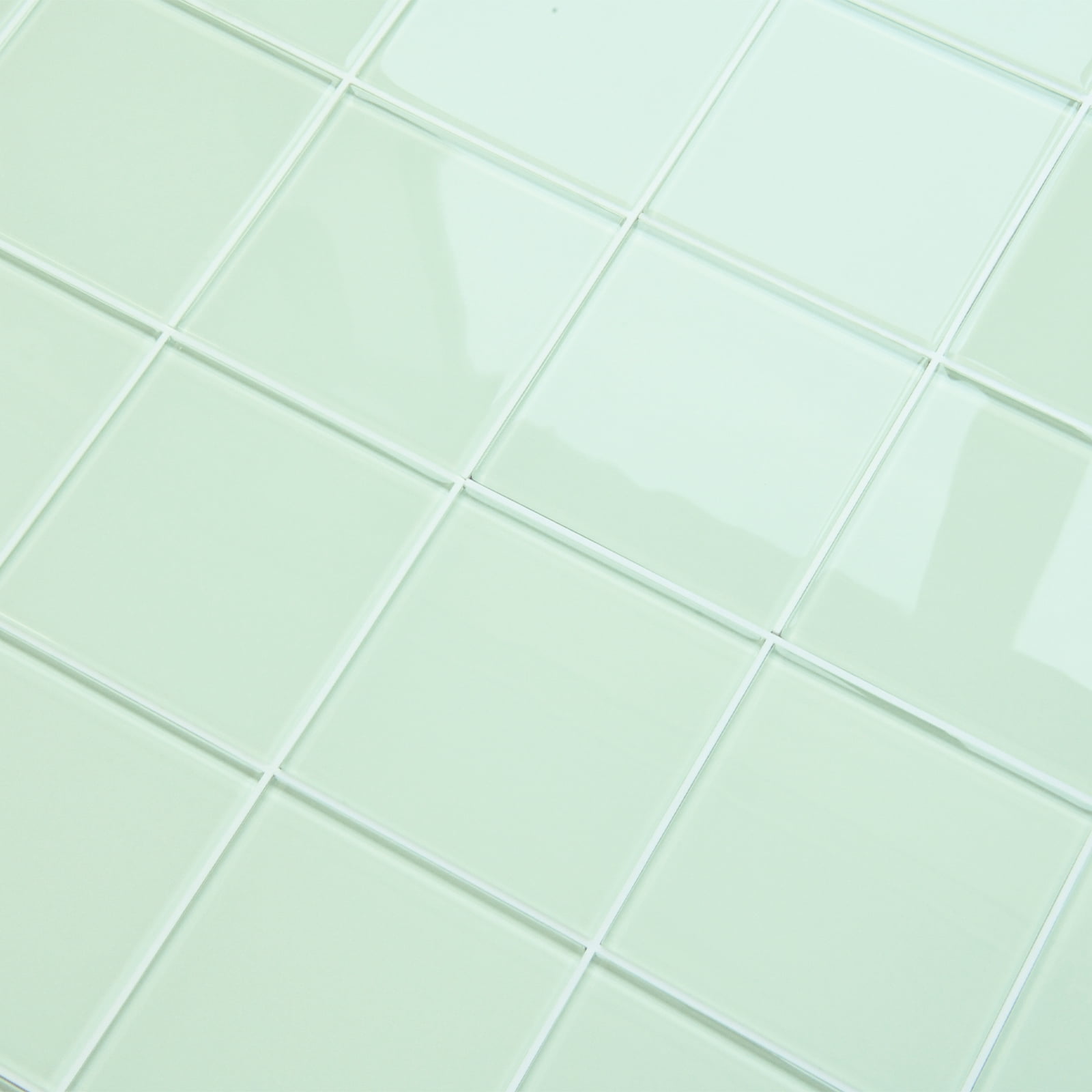 Peel And Stick Glass Tile, 12'' X 12'' Square Mosaic Glass Backsplash Stick On Wall Tiles for Kitchen Bathroom (5 Sheets, Green)