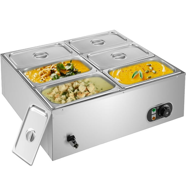 BENTISM 6 Pans Electric Food Warmer Commercial Stainless Steel Bain