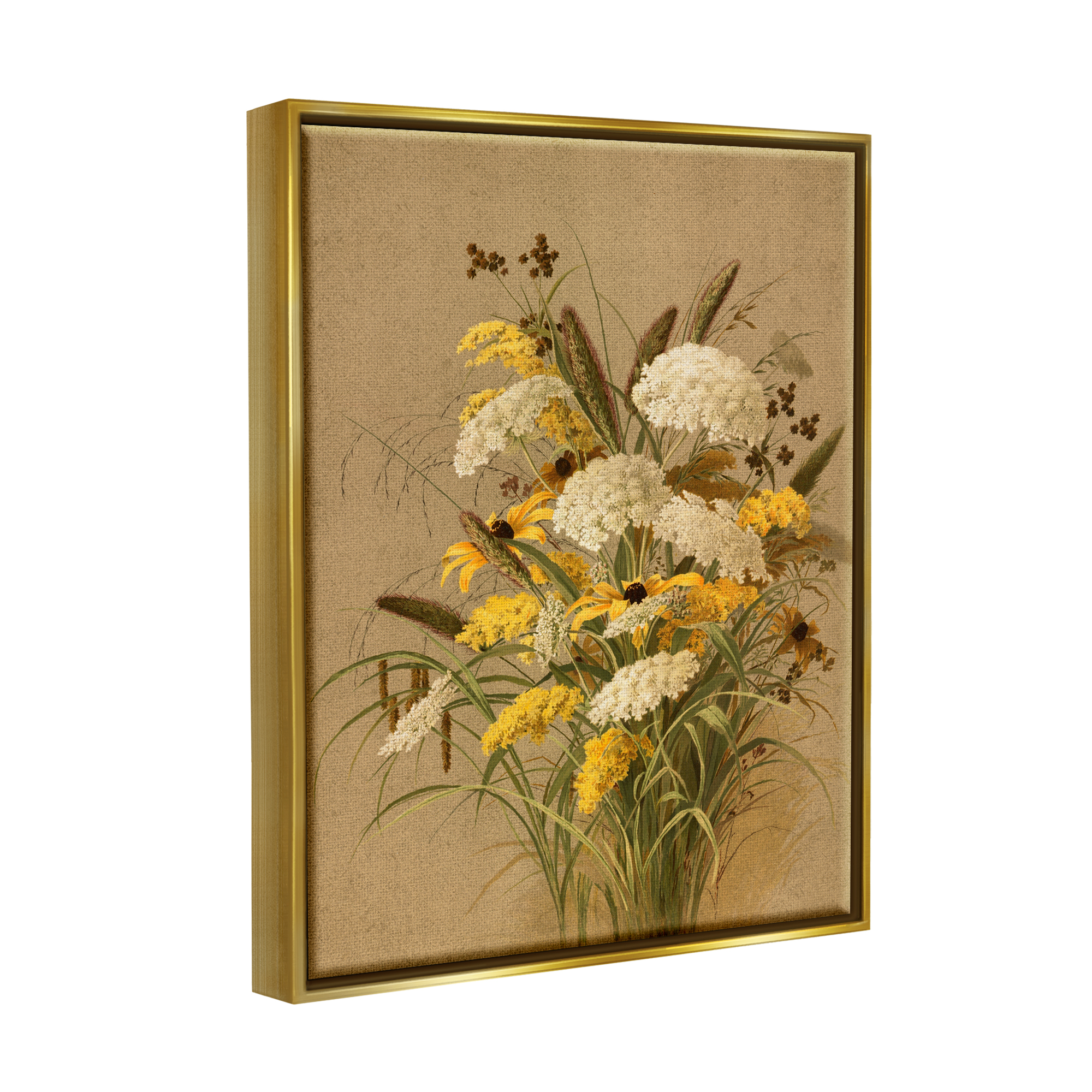 Stupell Industries Vintage Daisy Bouquet Botanical & Floral Painting Gold Floater Framed Canvas Art Print Wall Art, 25 x 31