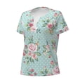 thumbnail image 5 of Fuzoiu Vintage Floral Print Women's V-Neck T-Shirt,Women's Short Sleeve Top, Comfortable for Work, Leisure, and Sports, 5 of 7