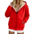 thumbnail image 2 of Women's Fashion Casual Solid Color Sweatshirt Loose Zipper Cardigan Long Sleeve Hooded Jacket for Fall and Winter Casual Wear,Red,3XL, 2 of 6