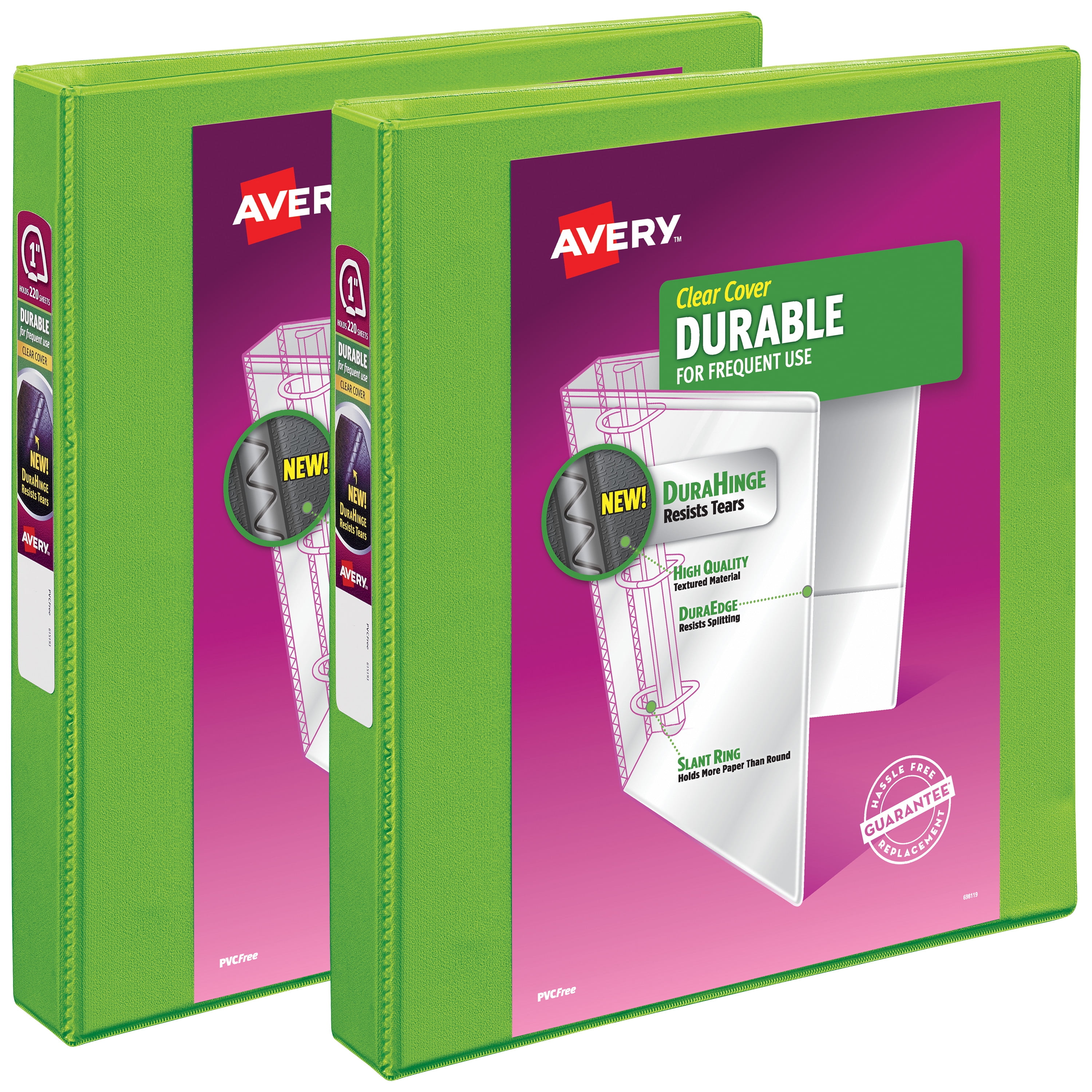 Avery Durable View 3 Ring Binder, 1 Inch Slant Rings, 2 Green Binders