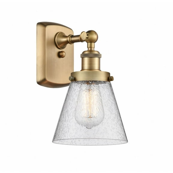 916-1W-BB-G64 Innovations Lighting Cone - 1 Light Wall Sconce In Industrial Style-11 Inches Tall and 6 Inches Wide-Brushed Brass Finish-Seedy Glass
