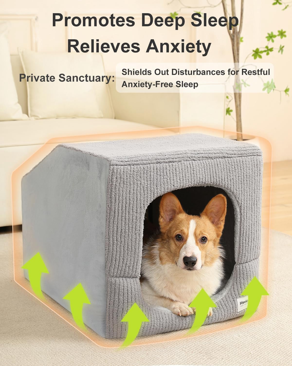 Indoor Dog House for Extra Large Medium Small Sized Dogs - Dog Tent with Washable Removable Cover, Pet Orthopedic Dog Cave Bed Egg-Crate Foam Cushion, Inside Dog House Large Space(L)