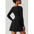 thumbnail image 3 of Womens Square Neck Bodice Dress Long Sleeve Side Slit Flare Mini Dresses, 3 of 6