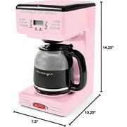 Nostalgia Retro Coffee Maker, 12-Cup Programmable Vintage Coffee Machine with Anti-Drip Carafe, Pink