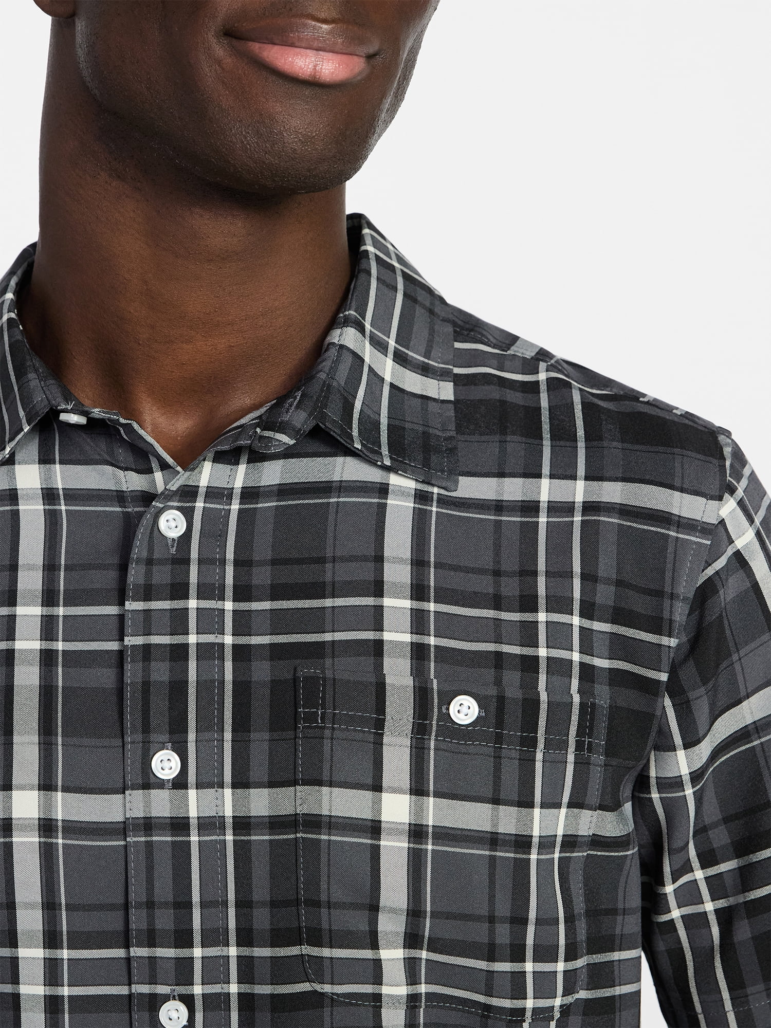 George Men's & Big Men's Regular Fit Microfiber Button-Up Shirt with Short Sleeves, Sizes XS-5XL