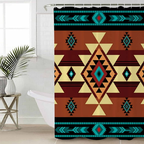Turquoise Red Bathroom Curtain 78 Inch Shower Curtain with Hooks, Southwest Abstract Pattern Waterproof Polyester Bath Curtain Washable Bathtub Curtain 54''x 78''