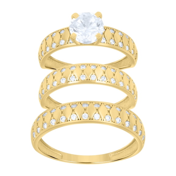 10kt Real Yellow Gold His & Hers Cubic-Zirconia Trio Ring Set