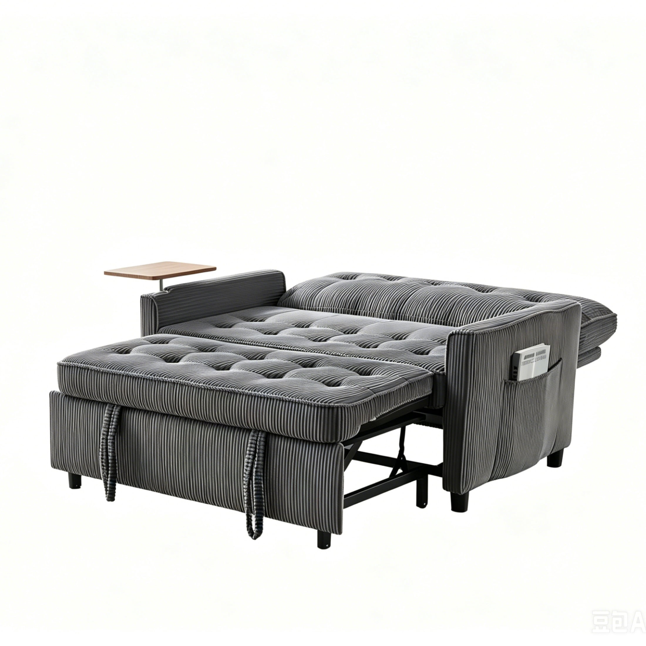 Vinform 3 in 1 Convertible Sleeper Sofa Bed, 55" Corduroy Pull Out Loveseat with Arm Table for Small Space, Dark Gray