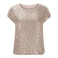 thumbnail image 3 of LLYwey Sequin T-Shirts for Women Cap Sleeve Summer Tops Solid Crew Neck Short Sleeve Casual Loose Blouses Tees Shirts, Style-6, Rose Gold, XXL, 3 of 5