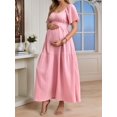 thumbnail image 6 of Jaimenalin Women Maternity Maxi Dress Textured Fabric Square Neck Flowy Waist Dress for Photoshoot Pink L, 6 of 9