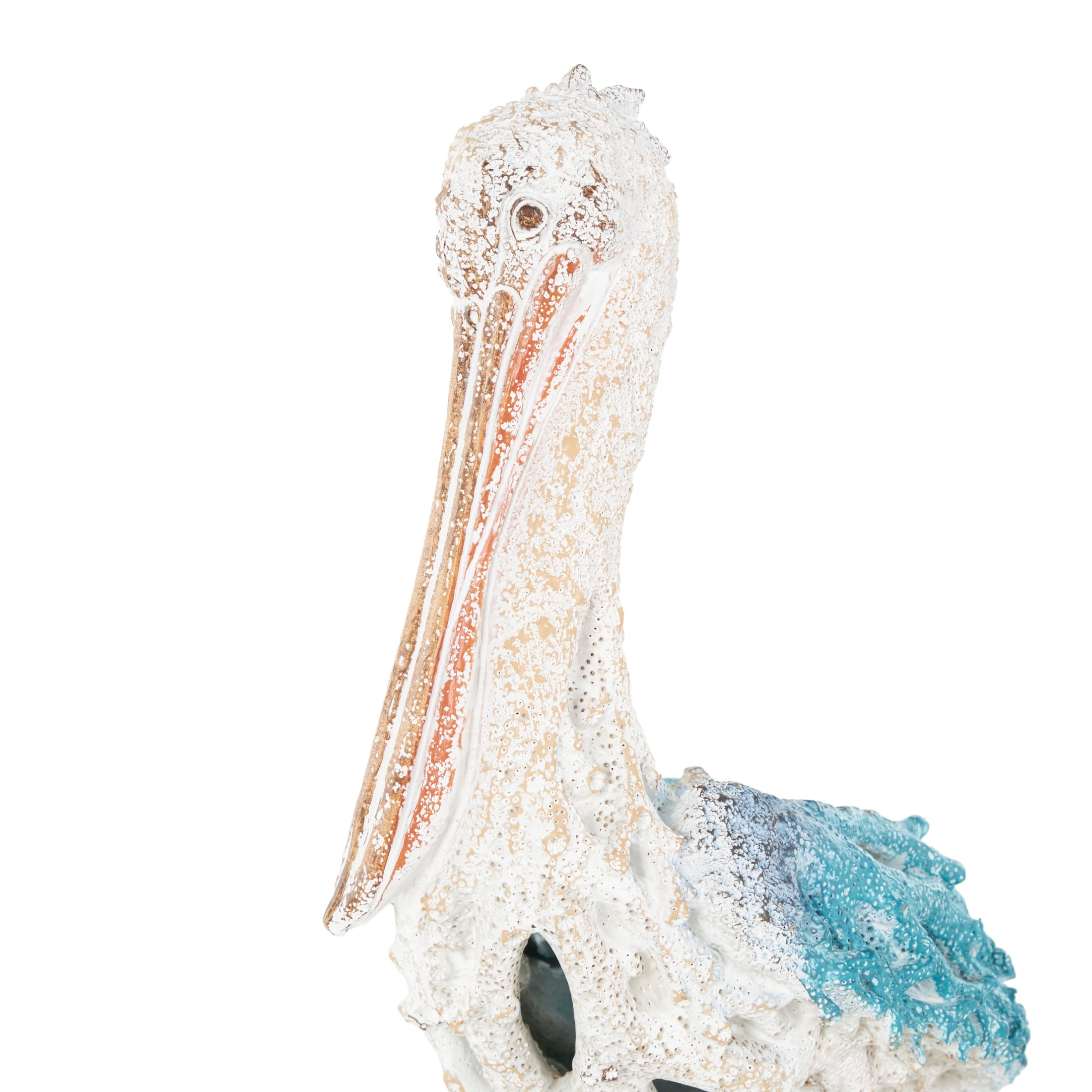 10" x 14" Blue Polystone Textured Pelican Sculpture with Blue Feathers, by DecMode