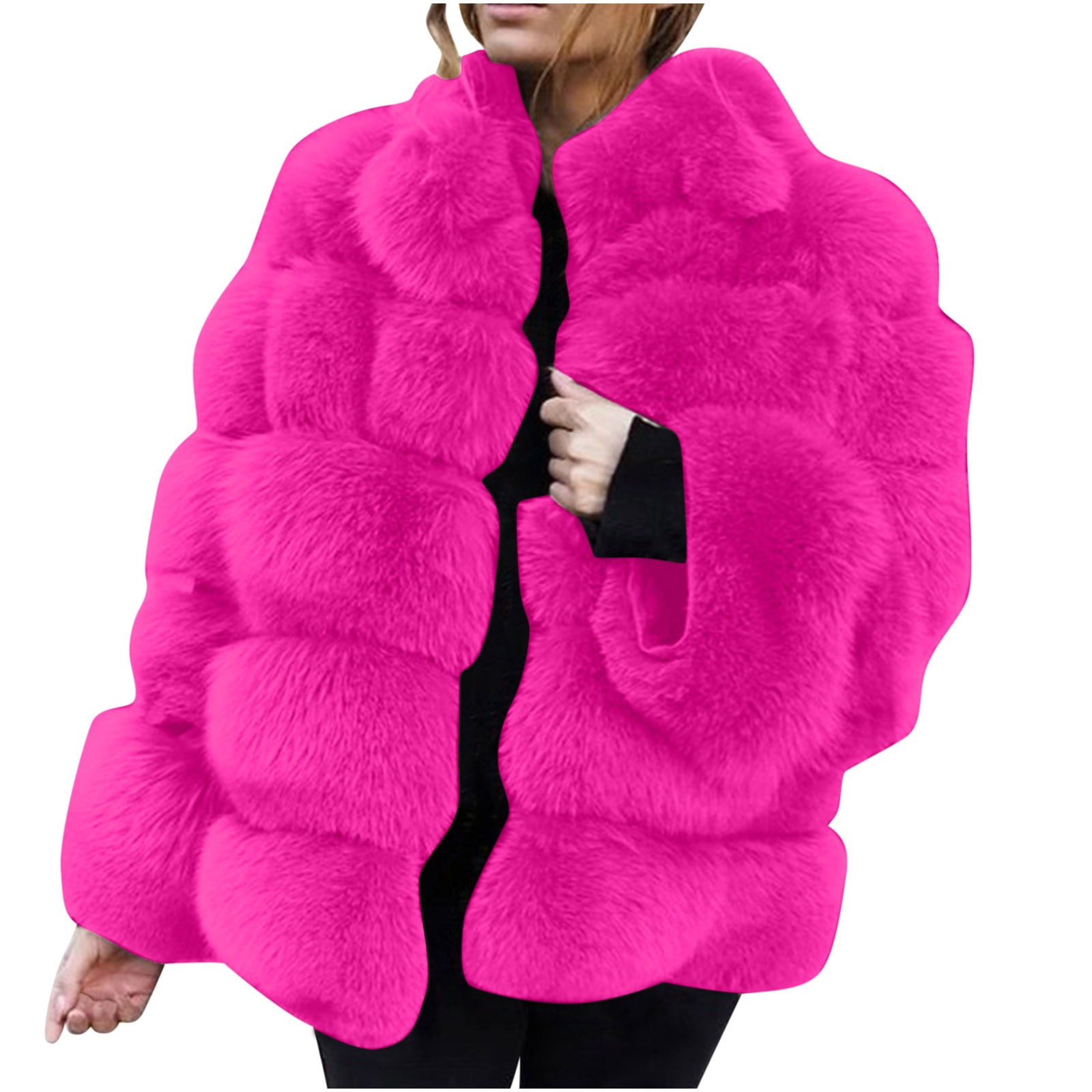 Honeeladyy Womens Winter Warm Lapel Faux Fur Fuzzy Coat Honeeladyy Womens Winter Warm Lapel Faux Fur Fuzzy Coat