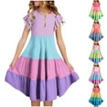 thumbnail image 1 of Tranfacy Robe d'Été pour Filles, Enfants, Manches Courtes, Extensible, Ligne A, Tournoyante, Patineuse, École, Récital, Col Rond, Robe pour Préados, 1 of 7