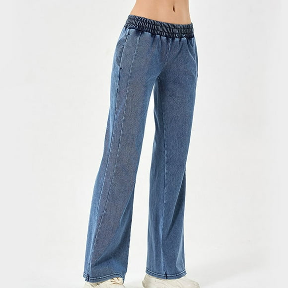 Yourumao Stretchy Straight Leg Jeans for Women Elastic Waisted Jeans Loose Fit Denim Pants Yoga Work Out Jeans with Pocket