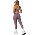 thumbnail image 4 of IDOPIP Women 2 Piece Workout Sets Color Block Strappy Sports Bra High Waist Leggings Gym Yoga Pilates Sports Outfits L Taro Purple, 4 of 7