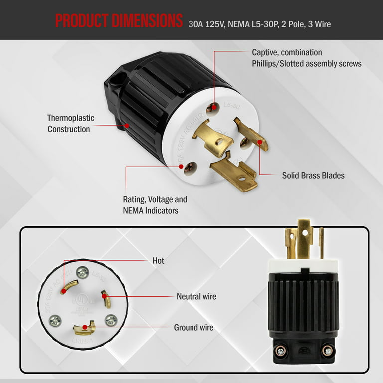 Enerlites 66450-BK - Locking Plug - NEMA L5-30P - 125V - 30 Amp