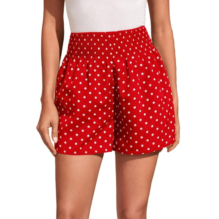 Women s Casual Polka Dot Wide Leg Red Shorts M Walmart