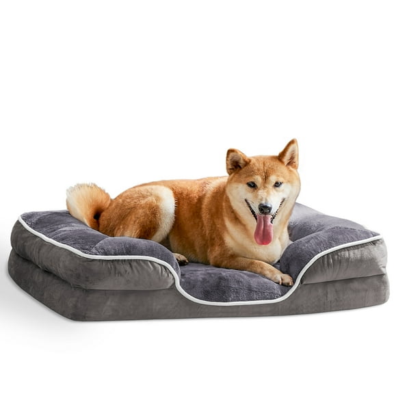 XL Orthopedic Memory Foam Dog Bed (42 in.) | Waterproof Liner & Washable Removable Cover | Non-Slip | Grey