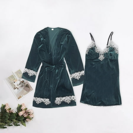 

Fatuov Womens Lingerie Sets Nightgown Gold Velvet Pajamas Lace Nightdress Underwear Sleepwear Trousers On Sale