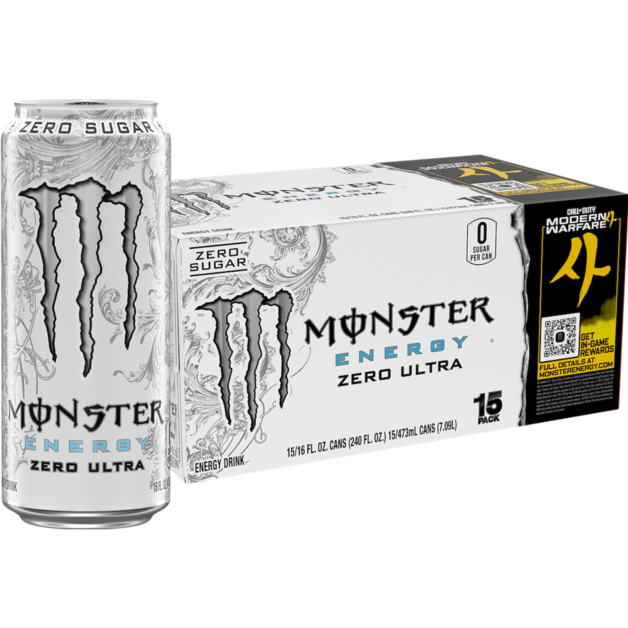 Monster Energy Zero Ultra Sugar Free Energy Drink 15pk 16oz Can