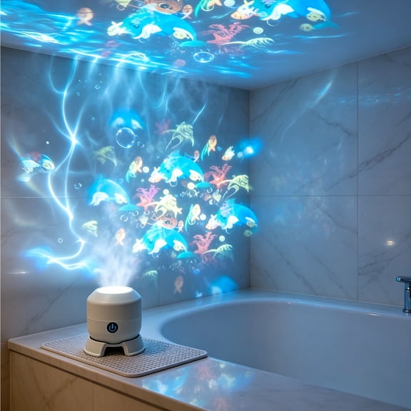 Dynamic Rotating Led Projector Light, Rotating Night Lamp | Dimmable Brightness, 360° Rotating Ocean Scene, USB Rechargeable, Night Light for Kids & Adults, Bedroom/Party Decor(A)