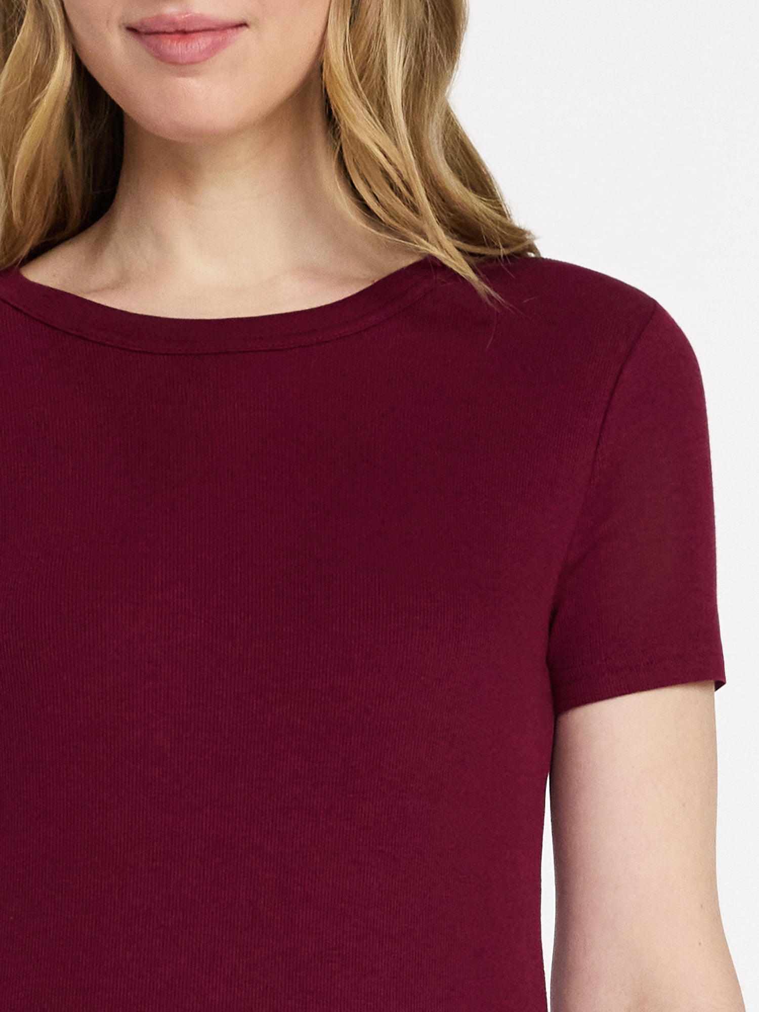 Time and Tru Women's Ribbed Tee with Short Sleeves, Sizes XS-XXXL