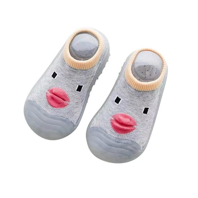JAKANYQ Children Toddler Shoes Spring Boys Girls Baby Floor Socks Non-Slip Comfortable Solid Color Cute Cartoon Pattern Grey 2-2.5 Years