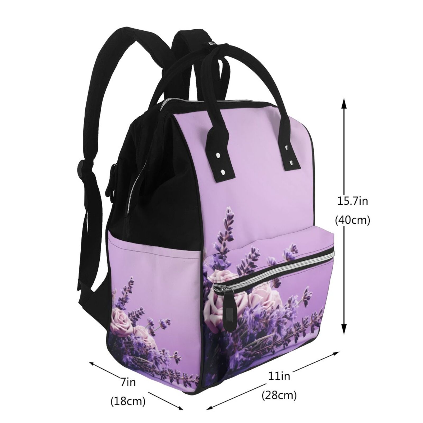 Ratiio Lavender Roses Arrangement Mummy Backpack - Waterproof Twill Canvas, Large Capacity Diaper Bag with Multiple Pockets and Adjustable Straps
