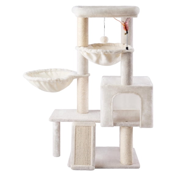 TWDEPART Multifunction 3-Level 37 in Cat Tree with Hammock, Beige