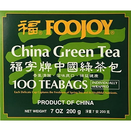 Foojoy China Green Tea 100 Individually Wrapped Teabags + One NineChef Spoon Per