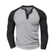 thumbnail image 2 of Blusas y camisas de manga larga y cuello redondo para hombre, blusas casuales de color liso con botones y cuello redondo, blusas de poliéster para hombre, 2 of 6