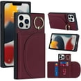 thumbnail image 3 of for iPhone 12 Pro Max / 13 Pro Max Case with Card Holder,360°Rotatable Ring Holder Stand - Magnetic RFID Blocking Wallet Phone Cases for Women(Wine Red), 3 of 14